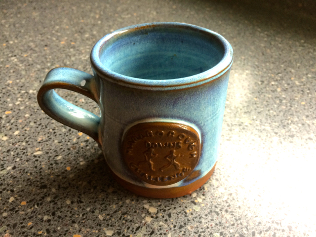 A commemorative mug from the local pottery for all finishers